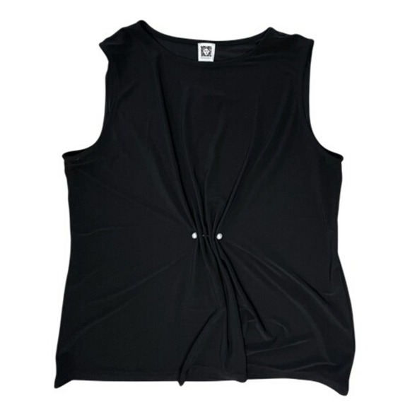 Anne Klein Sleeveless Black Embellished Ruched Blouse Top XL Business Casual NWT - Picture 2 of 10